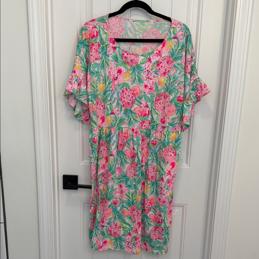 Lilly Pulitzer Pink and Green Floral Mini Dress